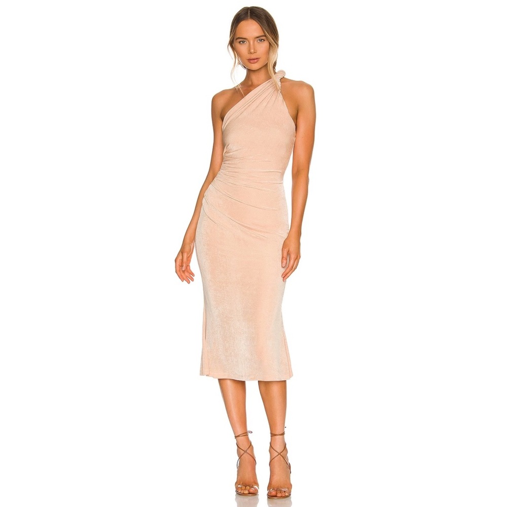 Misha Collection / Revolve Dune Twisted One Shoulder Midi Dress in Rose